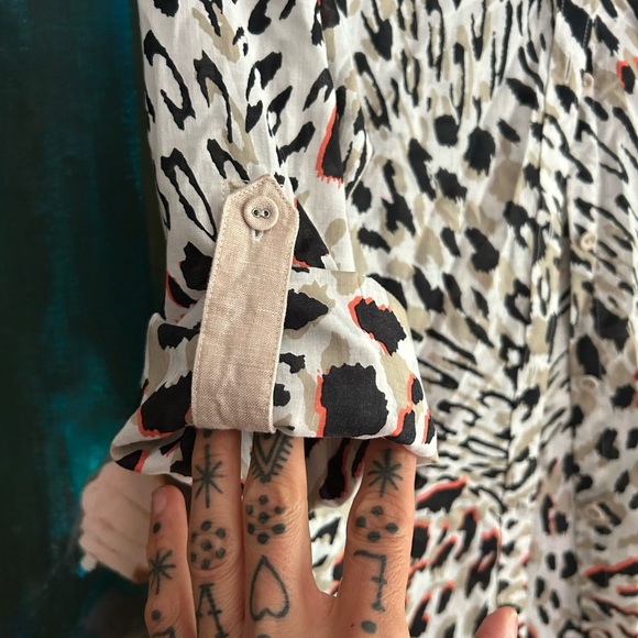 Foxcroft Animal Print Blouse - Black, White, Red 4 - Picture 5 of 16